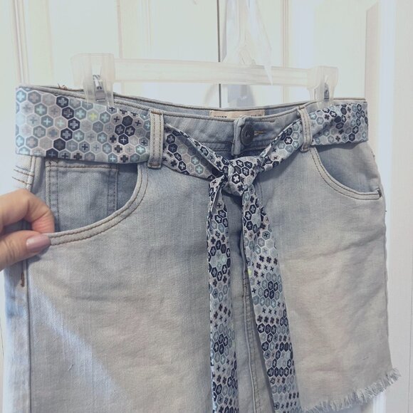 Handmade Upcycled Mini Denim/Jean Distressed Skirt-Belted-Sz. 8-Heart Pockets - Picture 3 of 13